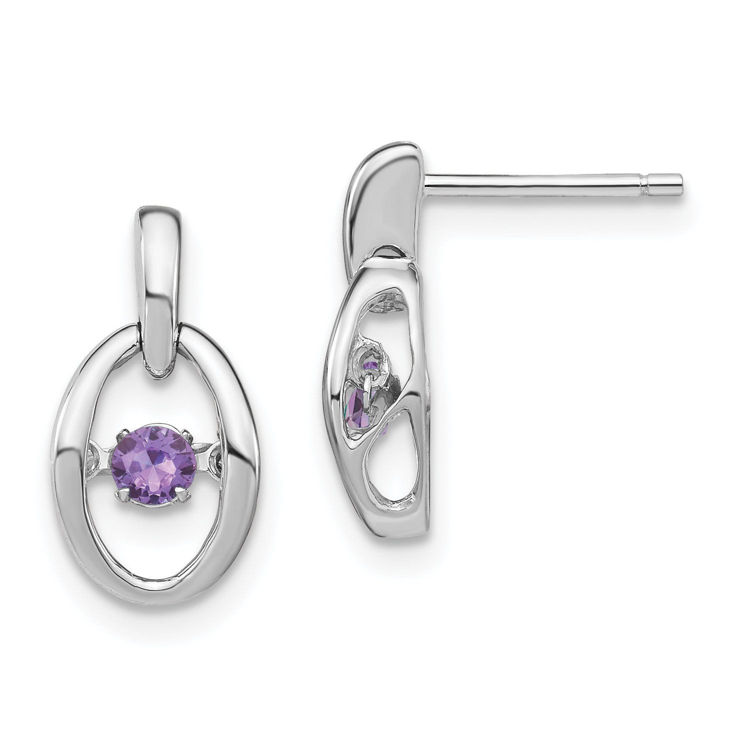 Sterling Silver Rhodium Created Alexandrite Birthstone Vibrant Earrings (QBE32JUN)