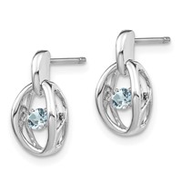 Sterling Silver Rhodium Aquamarine Birthstone Vibrant Earrings view 2