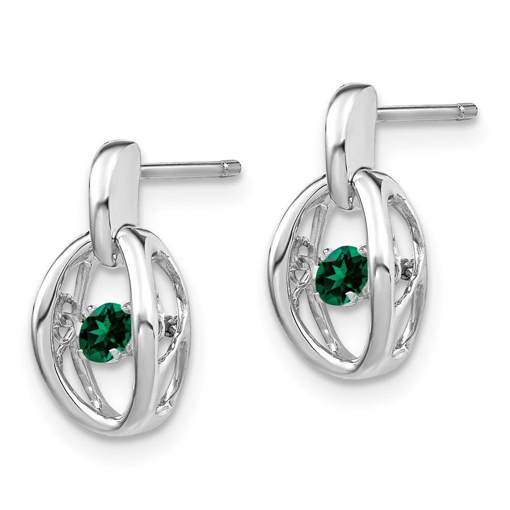 Sterling Silver Rhodium Created Emerald Birthstone Vibrant Earrings (QBE32MAY)