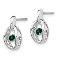 Sterling Silver Rhodium Created Emerald Birthstone Vibrant Earrings view 2