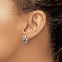 Sterling Silver Rhodium Created Emerald Birthstone Vibrant Earrings view 3