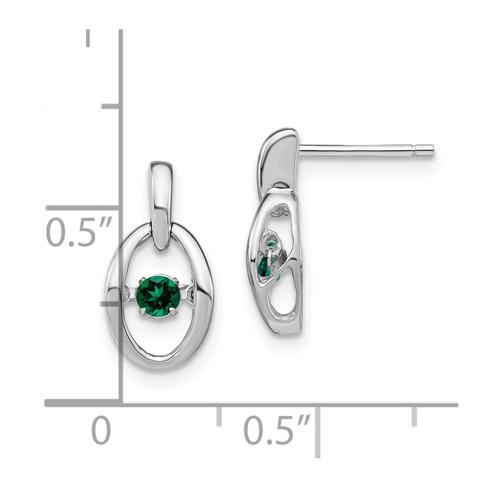 Sterling Silver Rhodium Created Emerald Birthstone Vibrant Earrings (QBE32MAY)