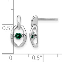 Sterling Silver Rhodium Created Emerald Birthstone Vibrant Earrings view 4