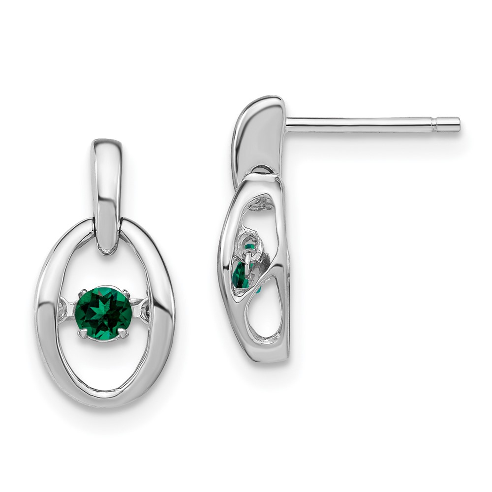 Sterling Silver Rhodium Created Emerald Birthstone Vibrant Earrings (QBE32MAY)