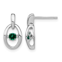 Sterling Silver Rhodium Created Emerald Birthstone Vibrant Earrings view 1