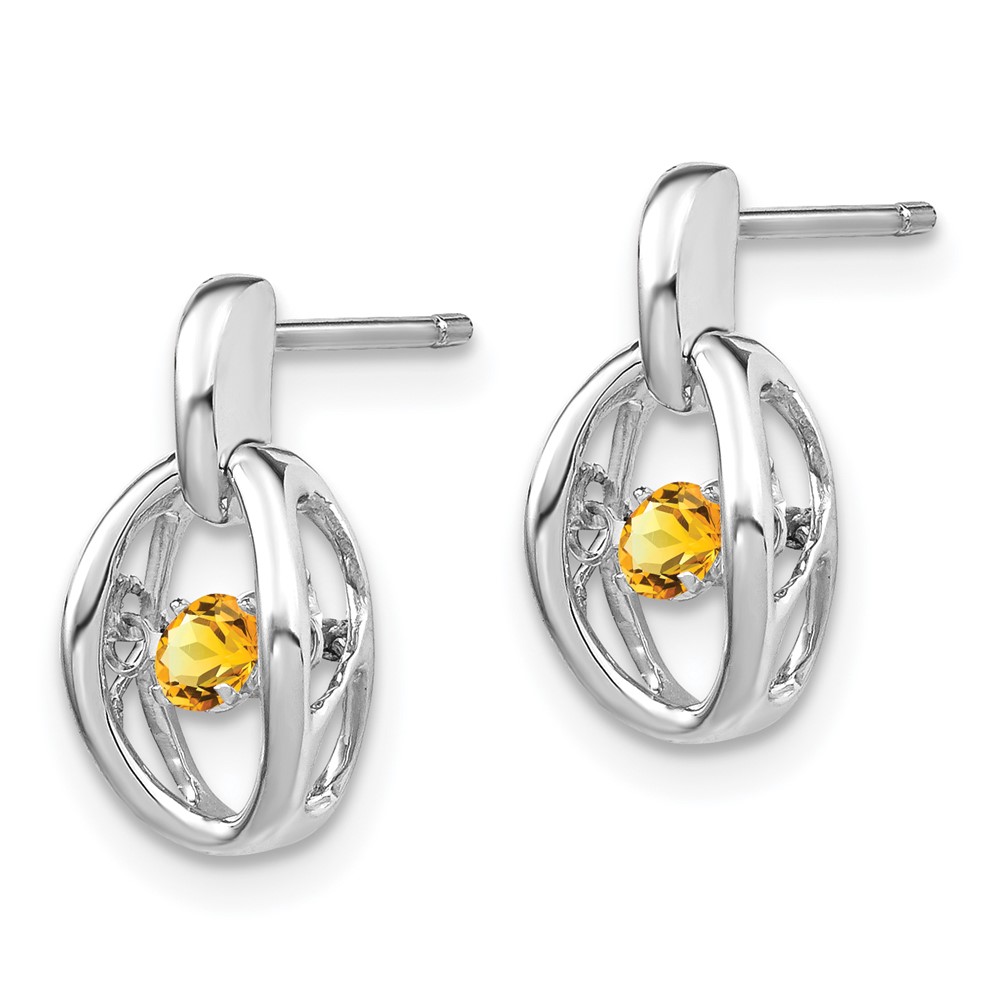 Sterling Silver Rhodium Citrine Birthstone Vibrant Earrings (QBE32NOV)