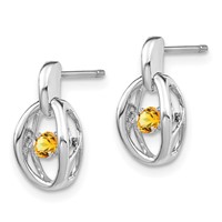 Sterling Silver Rhodium Citrine Birthstone Vibrant Earrings view 2