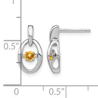 Sterling Silver Rhodium Citrine Birthstone Vibrant Earrings view 4