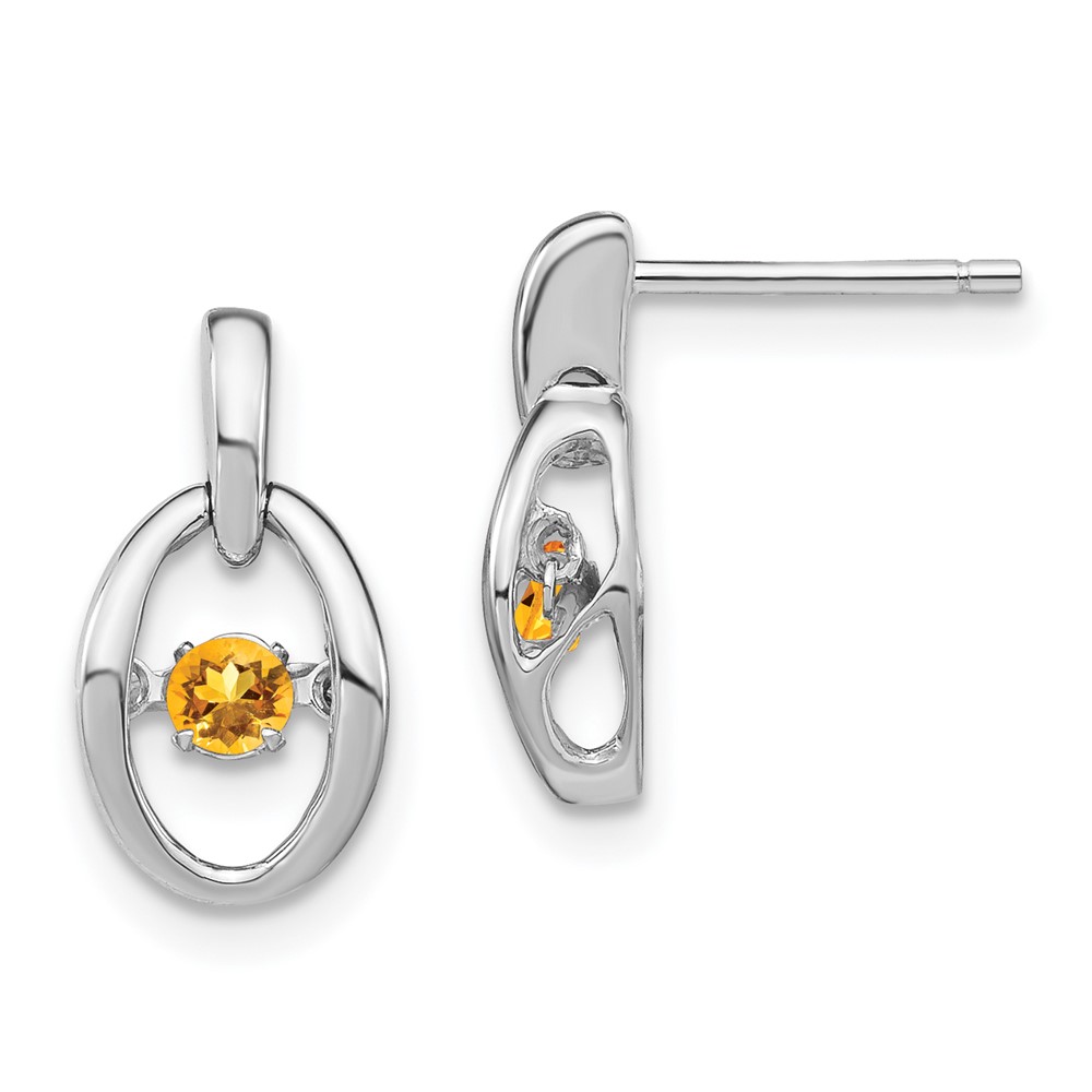 Sterling Silver Rhodium Citrine Birthstone Vibrant Earrings (QBE32NOV)