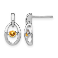 Sterling Silver Rhodium Citrine Birthstone Vibrant Earrings view 1