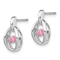 Sterling Silver Rhodium Pink CZ Birthstone Vibrant Earrings view 2