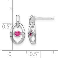 Sterling Silver Rhodium Pink CZ Birthstone Vibrant Earrings view 4