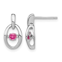Sterling Silver Rhodium Pink CZ Birthstone Vibrant Earrings view 1