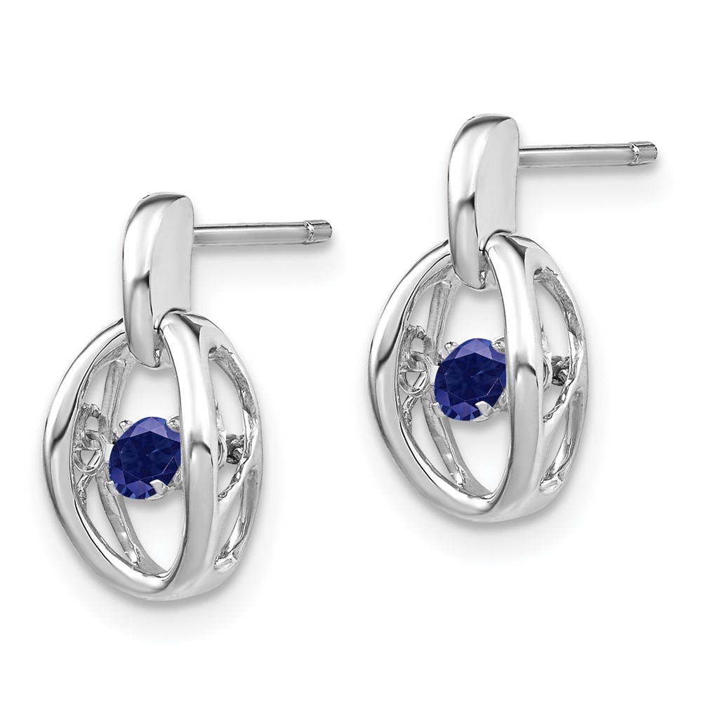 Sterling Silver Rhodium Created Blue Sapphire Birthstone Vibrant Earrings (QBE32SEP)