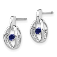 Sterling Silver Rhodium Created Blue Sapphire Birthstone Vibrant Earrings view 2