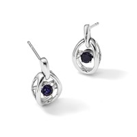 Sterling Silver Rhodium Created Blue Sapphire Birthstone Vibrant Earrings view 5