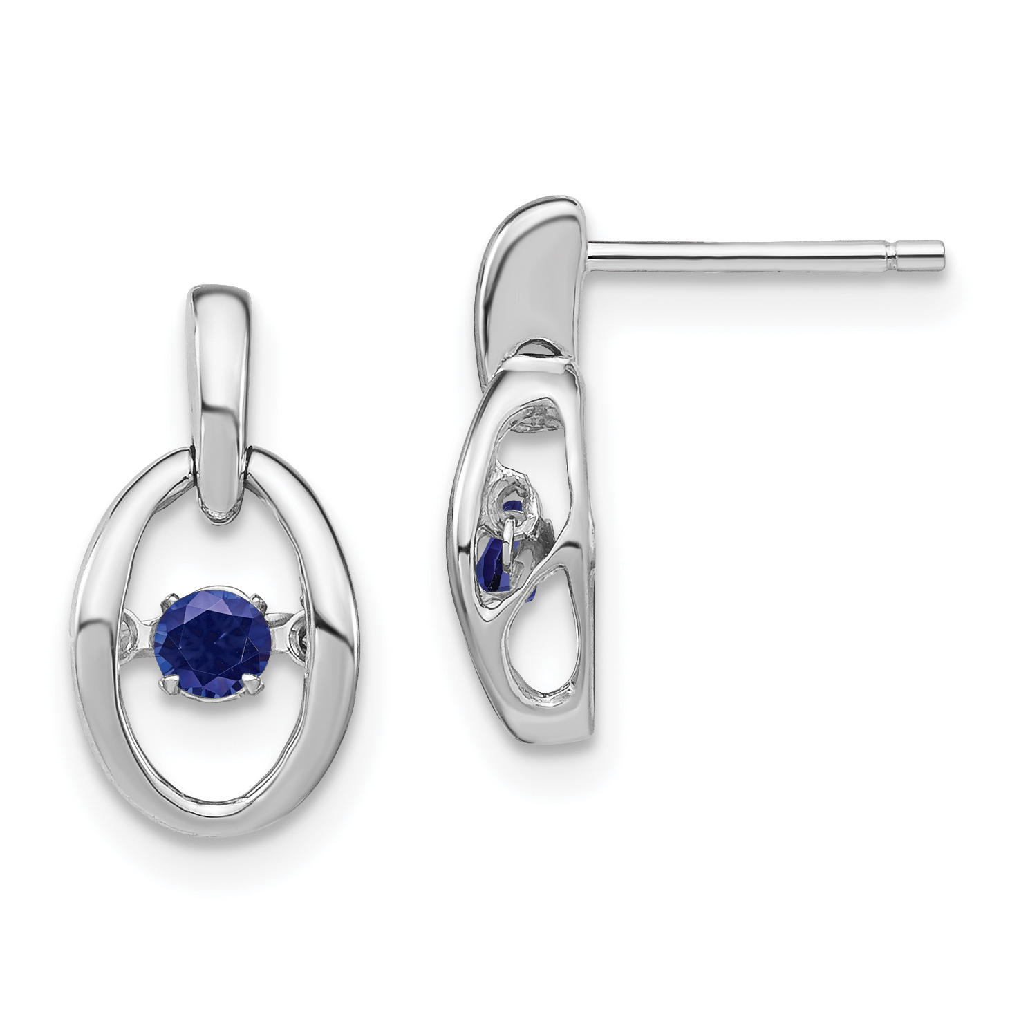 Sterling Silver Rhodium Created Blue Sapphire Birthstone Vibrant Earrings (QBE32SEP)