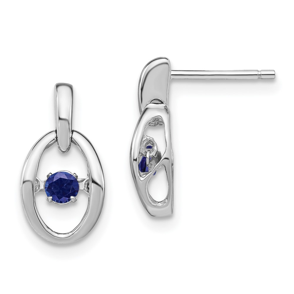 Sterling Silver Rhodium Created Blue Sapphire Birthstone Vibrant Earrings (QBE32SEP)