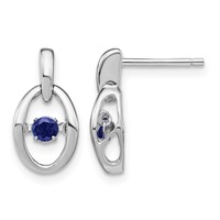 Sterling Silver Rhodium Created Blue Sapphire Birthstone Vibrant Earrings view 1