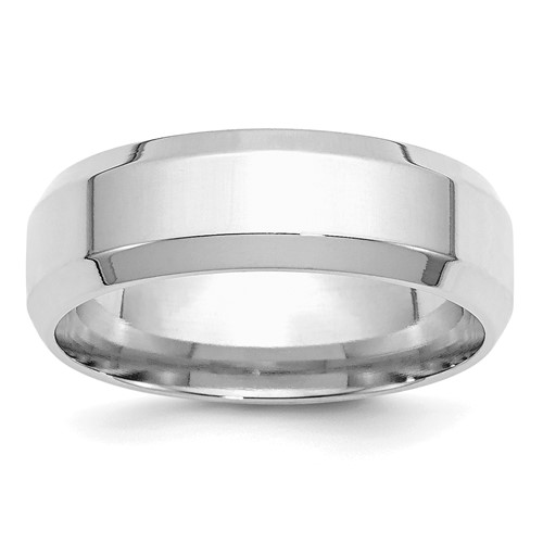Sterling Silver Rhodium-plated 7mm Bevel Edge Band, Size 7
