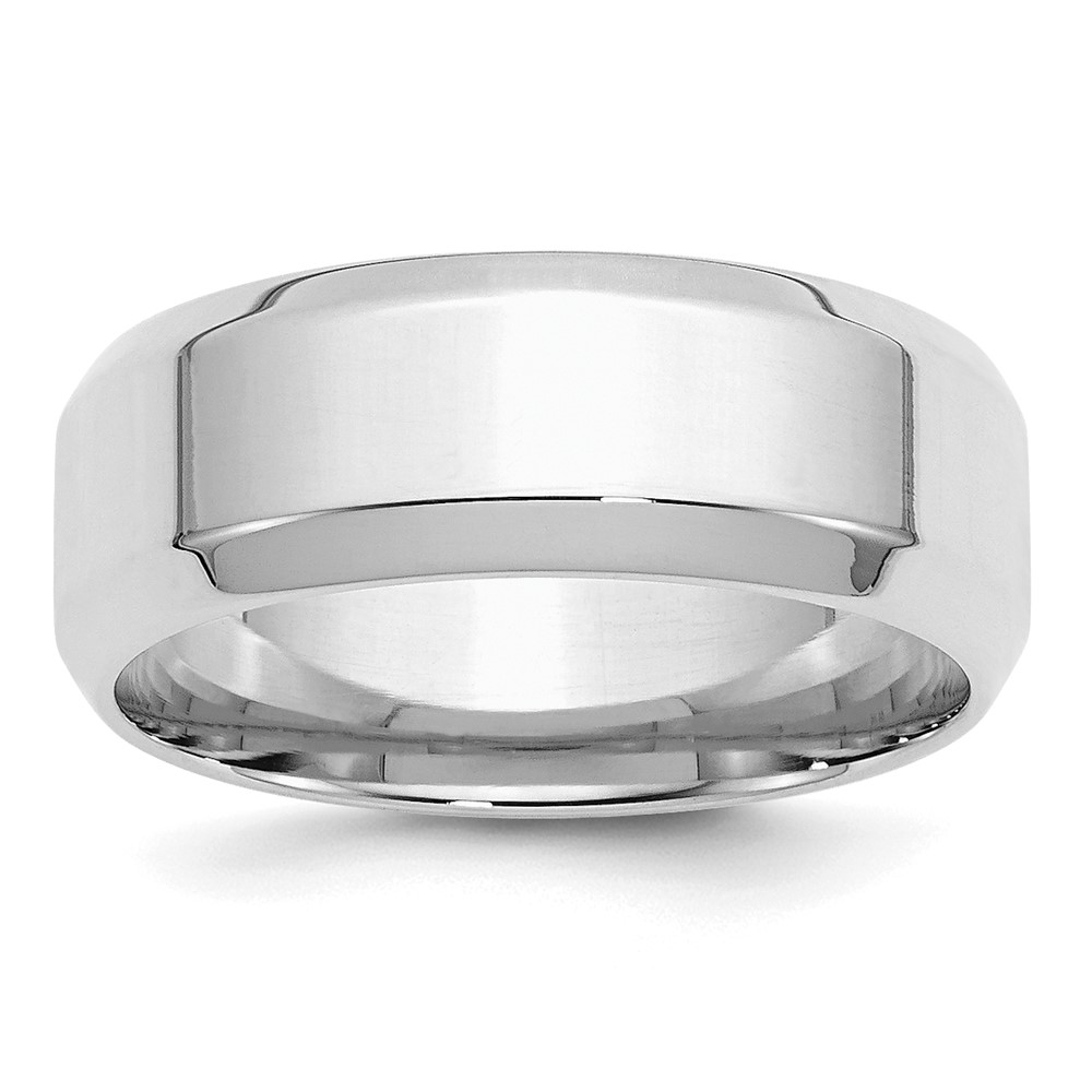 Sterling Silver Rhodium-plated 8mm Bevel Edge Band