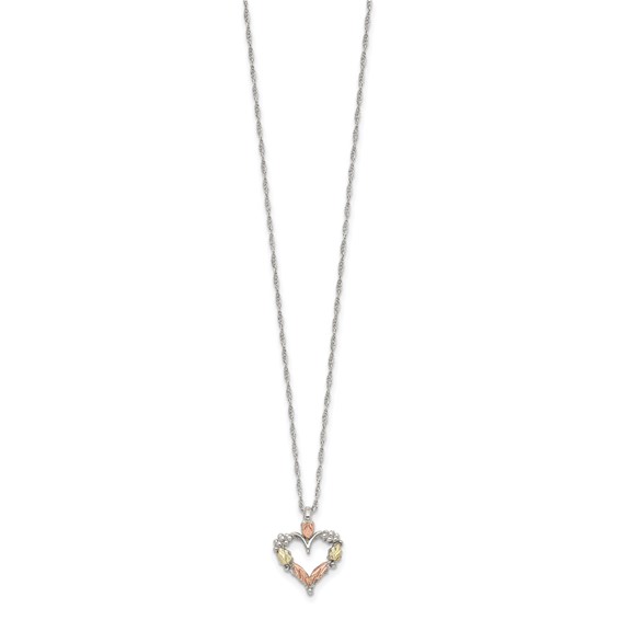 Landstrom's Mt. Rushmore Black Hills Sterling Silver 12K Gold Accents Open Heart 18 inch Spring Ring Clasp Necklace