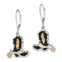 Landstrom's Mt. Rushmore Black Hills Sterling Silver 12K Gold Accents Antiqued Cowboy Boot Earrings with 10K Spur Dangle Leverback view 2