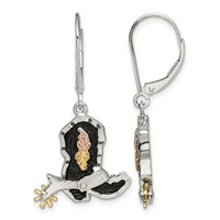 Landstrom's Mt. Rushmore Black Hills Sterling Silver 12K Gold Accents Antiqued Cowboy Boot Earrings with 10K Spur Dangle Leverback view 1