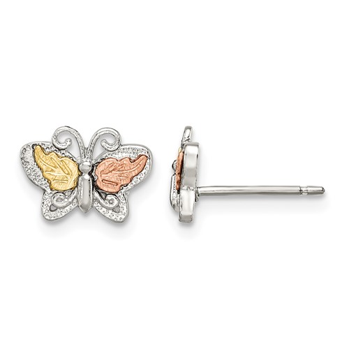 Landstrom's Mt. Rushmore Black Hills Sterling Silver 12K Gold Accents Butterfly Post Stud Earrings