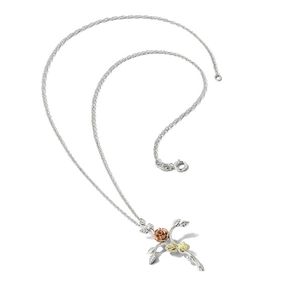 Landstrom's Mt. Rushmore Black Hills Sterling Silver 12K Gold Accents Floral Cross 18 inch Spring Ring Clasp Necklace