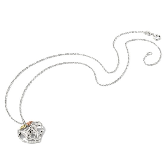 Landstrom's Mt. Rushmore Black Hills Sterling Silver 12K Gold Accents Horse Within Heart 18 inch Spring Ring Clasp Necklace