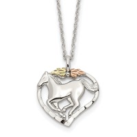 Landstrom's Mt. Rushmore Black Hills Sterling Silver 12K Gold Accents Horse Within Heart Spring Ring Clasp Necklace, 18" view 1