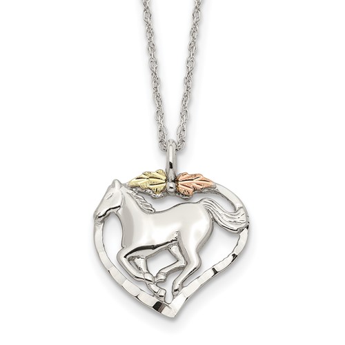 Landstrom's Mt. Rushmore Black Hills Sterling Silver 12K Gold Accents Horse Within Heart Spring Ring Clasp Necklace, 18"