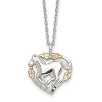 Landstrom's Mt. Rushmore Black Hills Sterling Silver 12K Gold Accents Horse Within Heart Spring Ring Clasp Necklace, 18" view 1