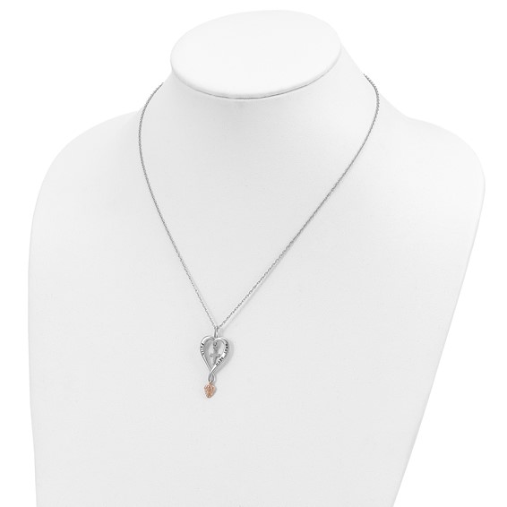 Landstrom's Mt. Rushmore Black Hills Sterling Silver 12K Gold Accents Antiqued FAITH HOPE LOVE Heart with Cross and Leaf Dangle 18 inch Spring Ring Clasp Necklace