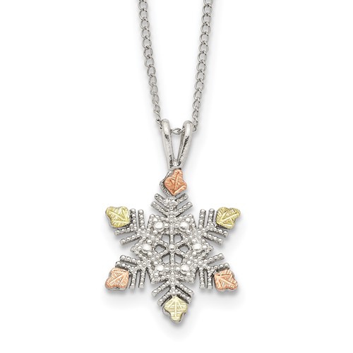 Landstrom's Mt. Rushmore Black Hills Sterling Silver 12K Gold Accents Snowflake Spring Ring Clasp Necklace, 18"
