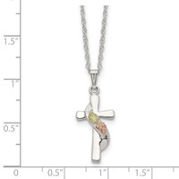 Landstrom's Mt. Rushmore Black Hills Sterling Silver 12K Gold Accents Cross Spring Ring Clasp Necklace, 18" view 2