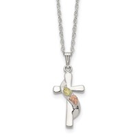 Landstrom's Mt. Rushmore Black Hills Sterling Silver 12K Gold Accents Cross Spring Ring Clasp Necklace, 18" view 1
