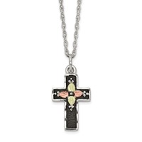 Landstrom's Mt. Rushmore Black Hills Sterling Silver 12K Gold Accents Antiqued Cross Spring Ring Clasp Necklace, 18" view 1