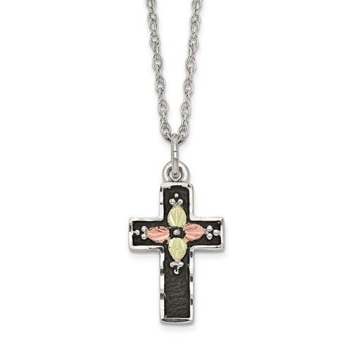 Landstrom's Mt. Rushmore Black Hills Sterling Silver 12K Gold Accents Antiqued Cross Spring Ring Clasp Necklace, 18"