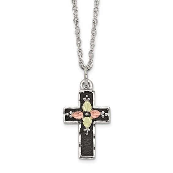 Landstrom's Mt. Rushmore Black Hills Sterling Silver 12K Gold Accents Antiqued Cross 18 inch Spring Ring Clasp Necklace