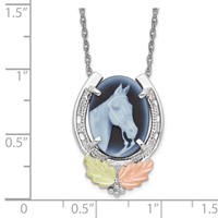 Landstrom's Mt. Rushmore Black Hills Sterling Silver 12K Gold Accents Horseshoe Necklace with Horse Head Blue Cameo Spring Ring Clasp, 18" view 3