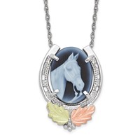 Landstrom's Mt. Rushmore Black Hills Sterling Silver 12K Gold Accents Horseshoe Necklace with Horse Head Blue Cameo Spring Ring Clasp, 18" view 1