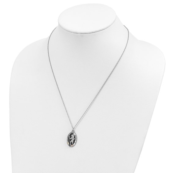 Landstrom's Mt. Rushmore Black Hills Sterling Silver 12K Gold Accents Antiqued St. Christopher Protect Us 18 inch Spring Ring Clasp Necklace