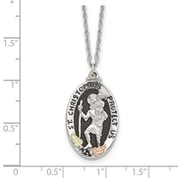 Landstrom's Mt. Rushmore Black Hills Sterling Silver 12K Gold Accents Antiqued St. Christopher Protect Us Spring Ring Clasp Necklace, 18" view 2