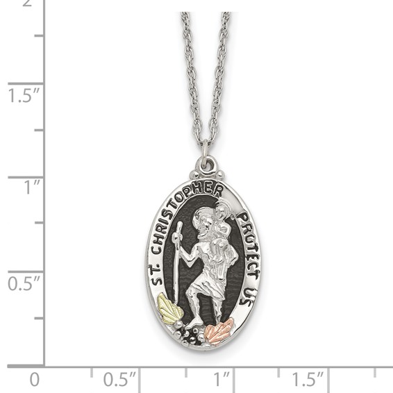 Landstrom's Mt. Rushmore Black Hills Sterling Silver 12K Gold Accents Antiqued St. Christopher Protect Us 18 inch Spring Ring Clasp Necklace