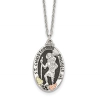 Landstrom's Mt. Rushmore Black Hills Sterling Silver 12K Gold Accents Antiqued St. Christopher Protect Us Spring Ring Clasp Necklace, 18" view 1