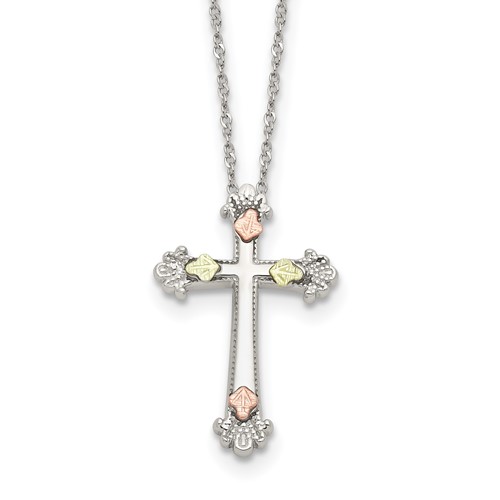 Landstrom's Mt. Rushmore Black Hills Sterling Silver 12K Gold Accents Cross Spring Ring Clasp Necklace, 18"