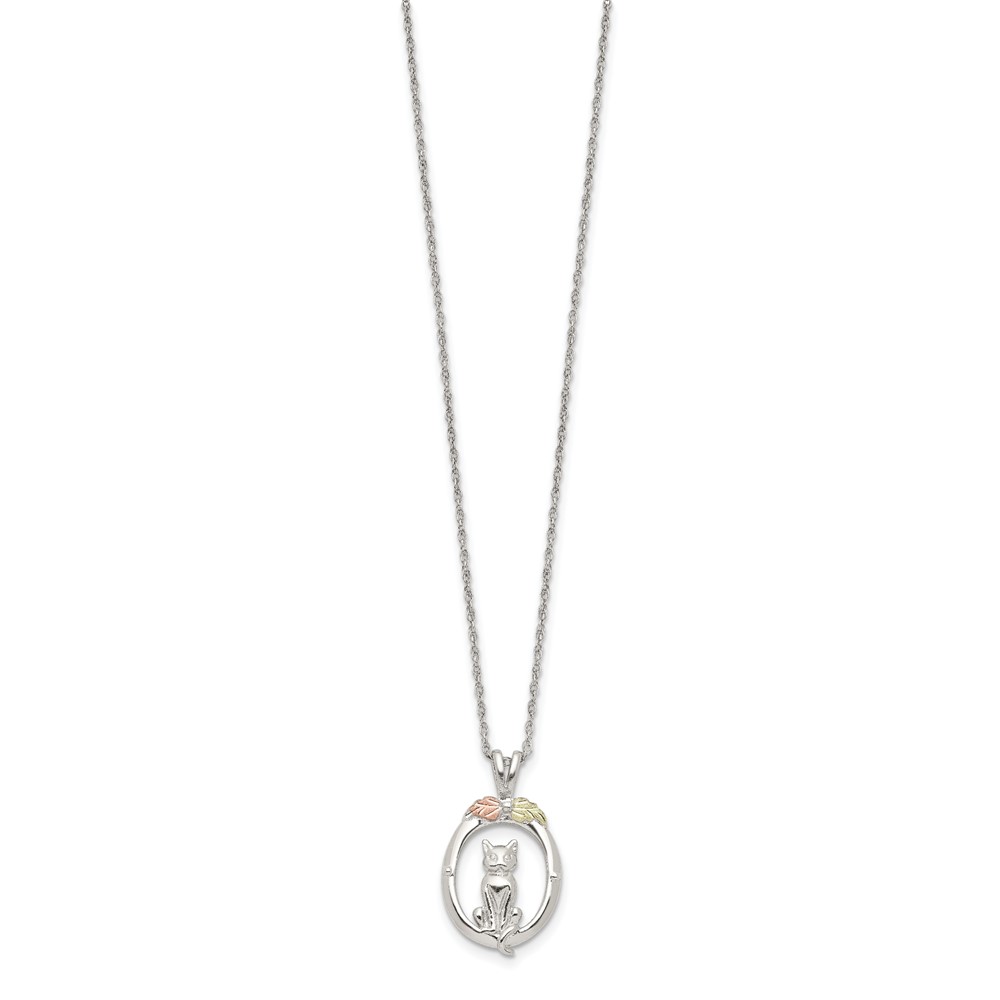 18" Landstroms Mt Rushmore Black Hills 925 Silver& 12K Gold Oval w/ Cat Necklace - Picture 2 of 5