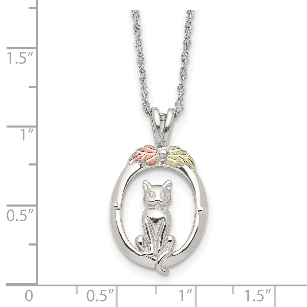 18" Landstroms Mt Rushmore Black Hills 925 Silver& 12K Gold Oval w/ Cat Necklace - Picture 4 of 5